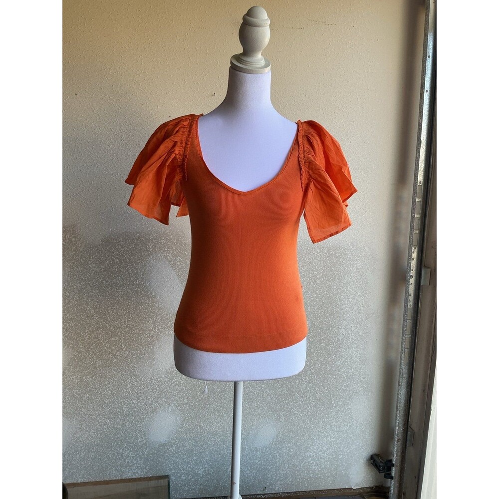 Anthropology puff sleeve scoop neck